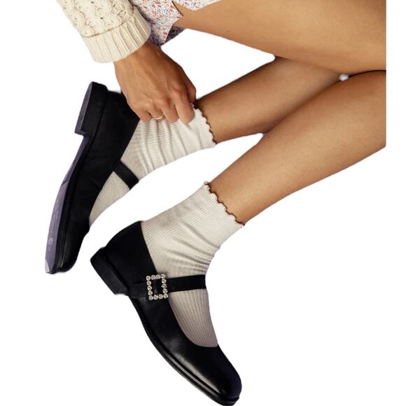 Free People Rumor Diamante Mary Jane Flats Women's 6 Loafers Black Crystal NEW - Picture 1 of 14